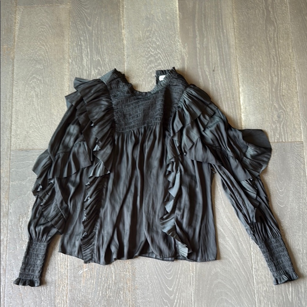 Ulla Johnson Black Ruffled Bib Collar Blouse